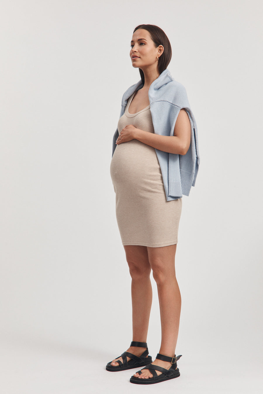 Maternity Ribbed Dress (Light Tan) 10