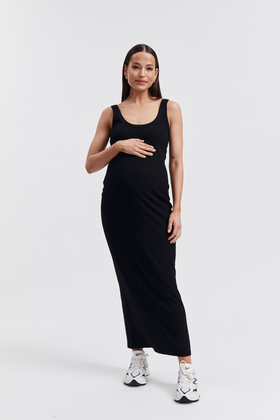 Maternity Ribbed Singlet Maxi Dress (Black) 1