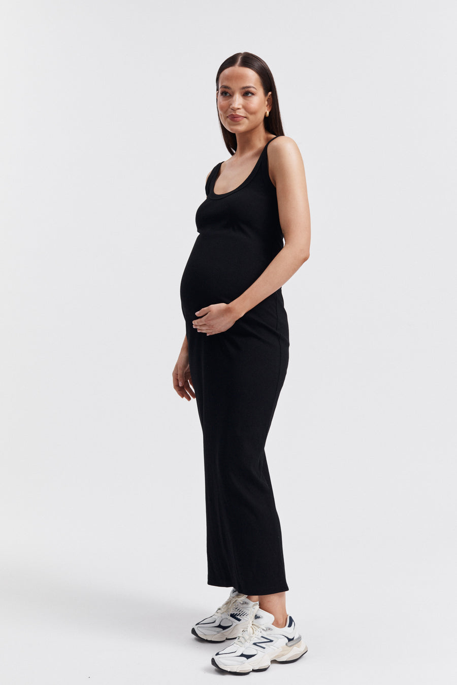 Maternity Ribbed Singlet Maxi Dress (Black) 2