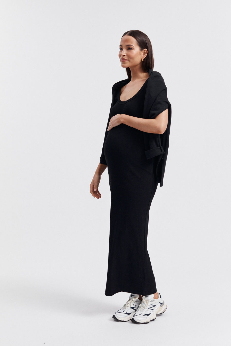 Maternity Ribbed Singlet Maxi Dress (Black) 4