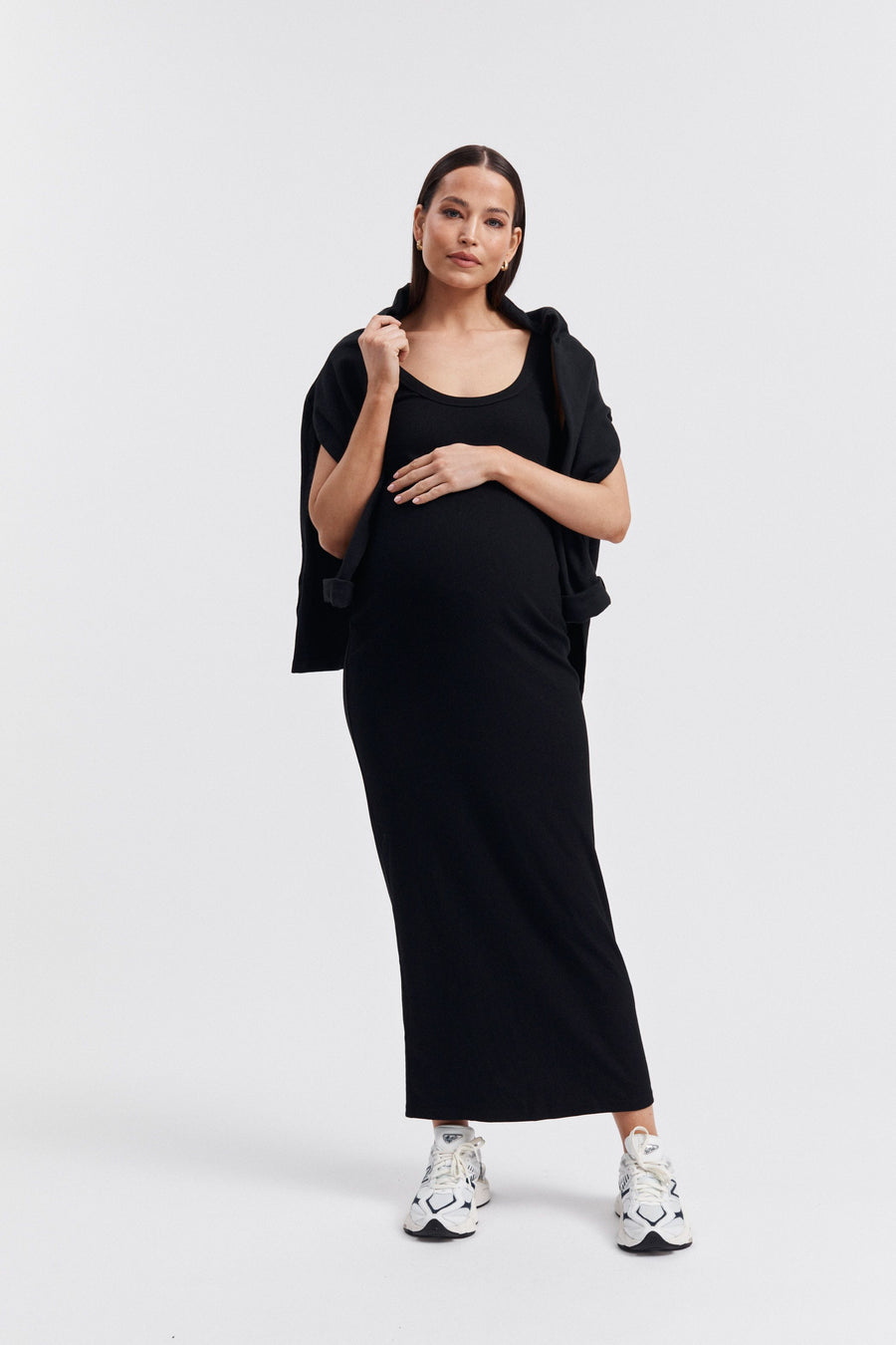 Maternity Ribbed Singlet Maxi Dress (Black) 5