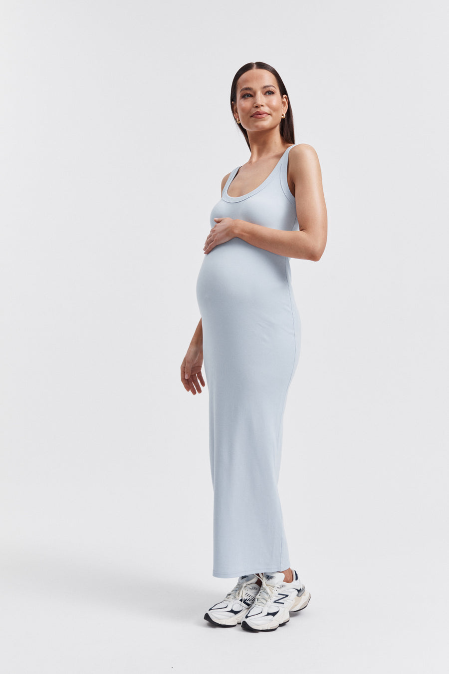 Maternity Ribbed Singlet Maxi Dress (Pale Blue) 1