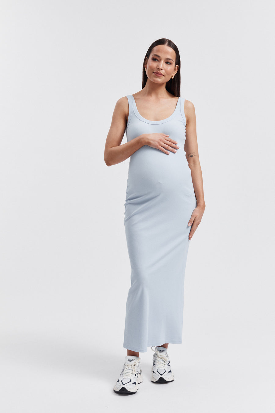 Maternity Ribbed Singlet Maxi Dress (Pale Blue) 4