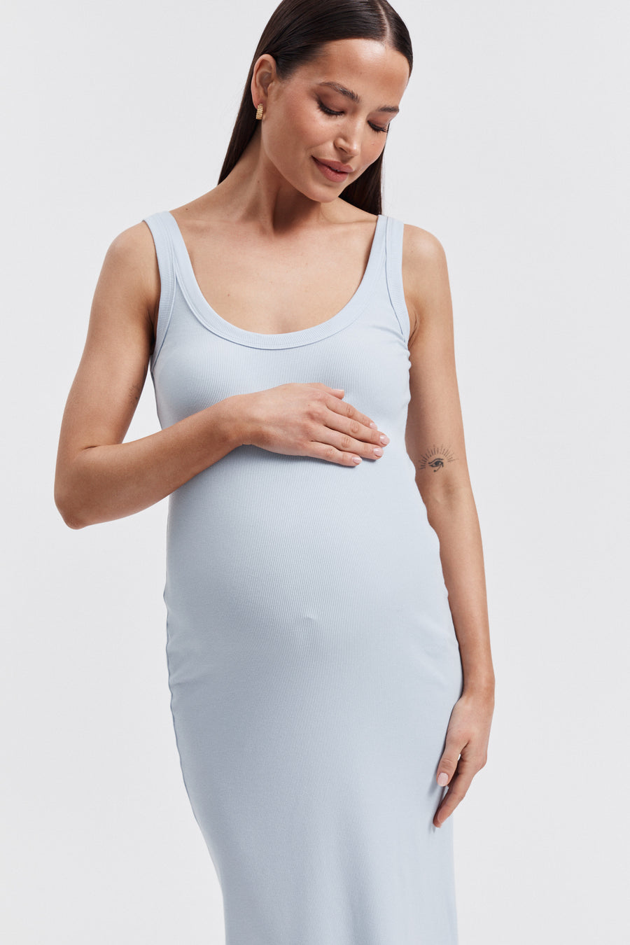 Maternity Ribbed Singlet Maxi Dress (Pale Blue) 6