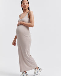 Maternity Ribbed Singlet Maxi Dress (Stone) 1