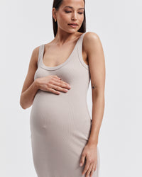Maternity Ribbed Singlet Maxi Dress (Stone) 3