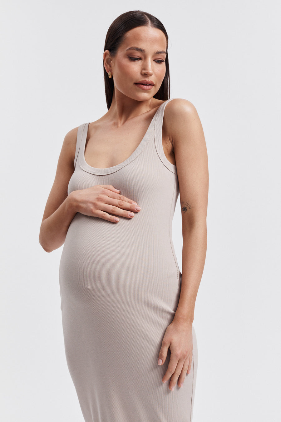 Maternity Ribbed Singlet Maxi Dress (Stone) 3