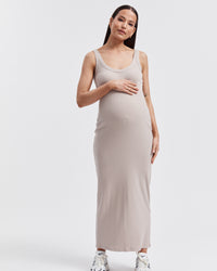 Maternity Ribbed Singlet Maxi Dress (Stone) 6