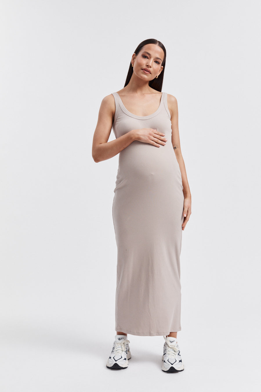 Maternity Ribbed Singlet Maxi Dress (Stone) 6