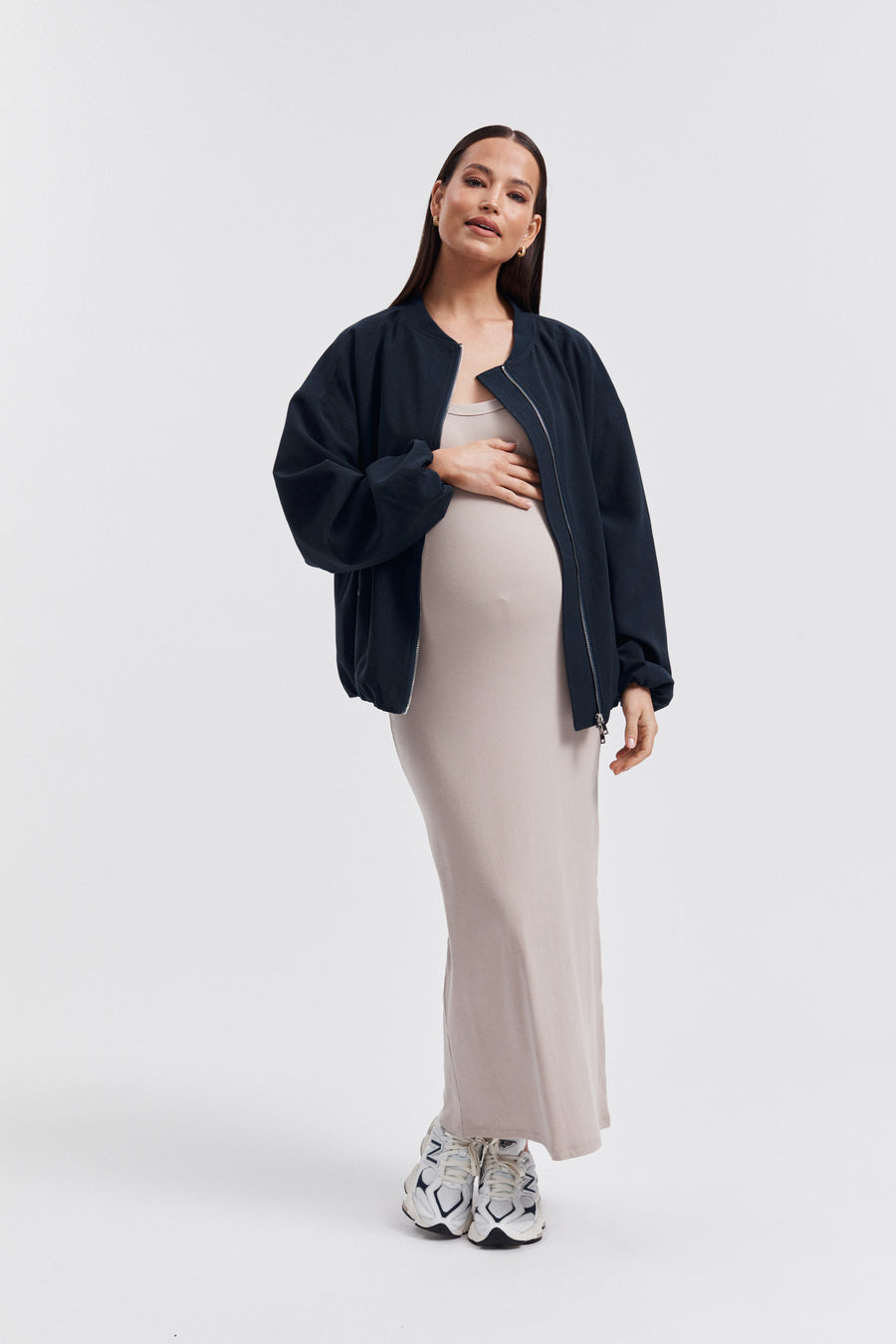 Maternity Ribbed Singlet Maxi Dress (Stone) 7