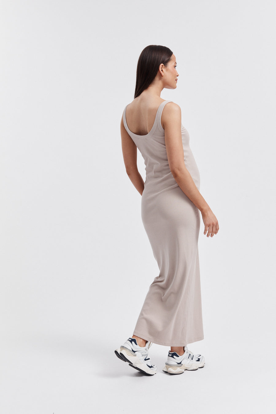 Maternity Ribbed Singlet Maxi Dress (Stone) 9