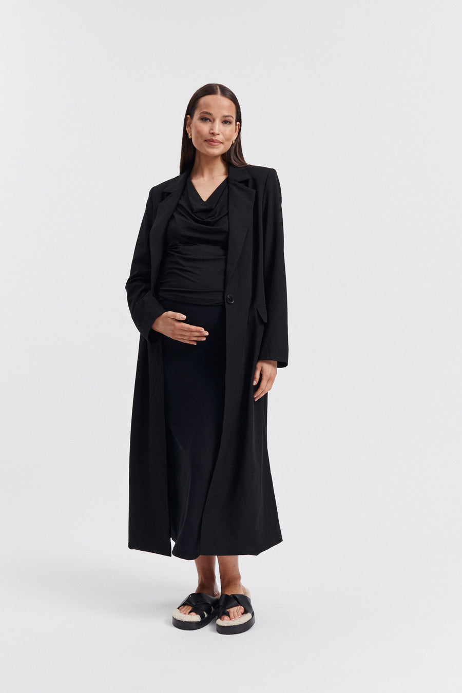 Maternity Ruched Fluid Jersey Top (Black) 10