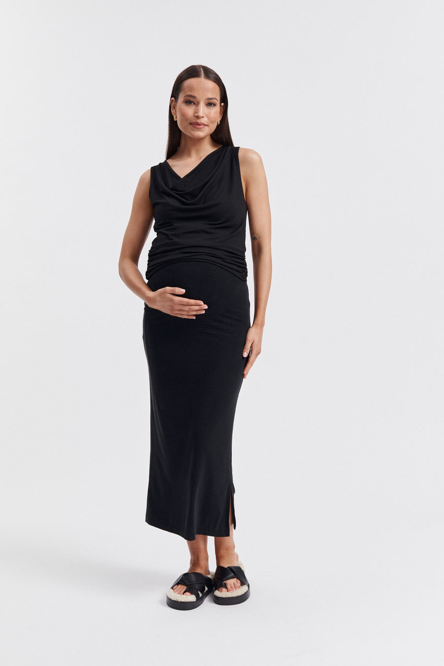 Maternity Ruched Fluid Jersey Top (Black) 4