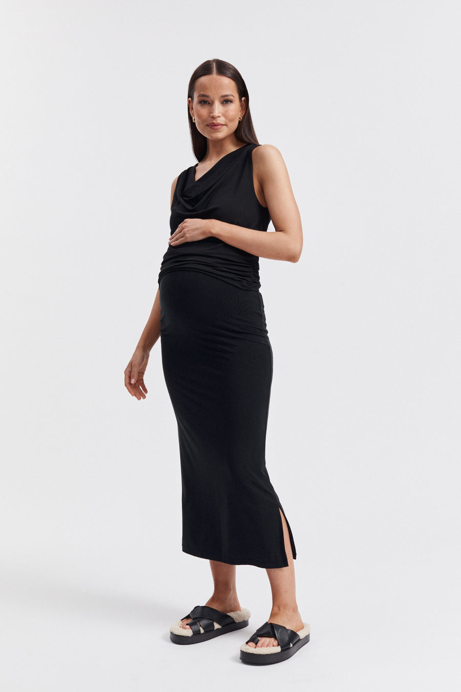 Maternity Ruched Fluid Jersey Top (Black) 2