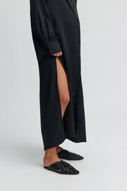 Maternity Satin Maxi Shirt Dress (Black) 4