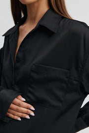 Maternity Satin Maxi Shirt Dress (Black) 5