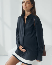 Maternity Satin Shirt (Ink) 2