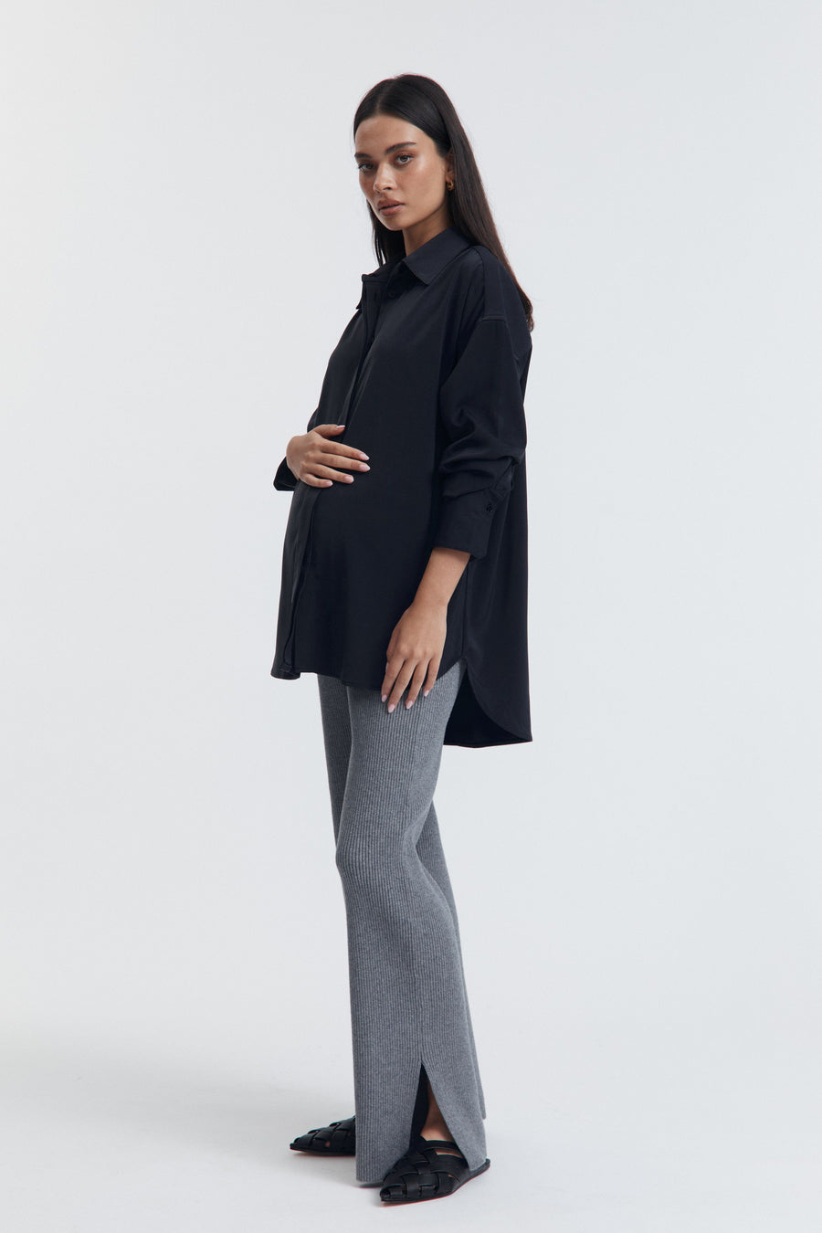 Maternity Satin Shirt (Ink) 6