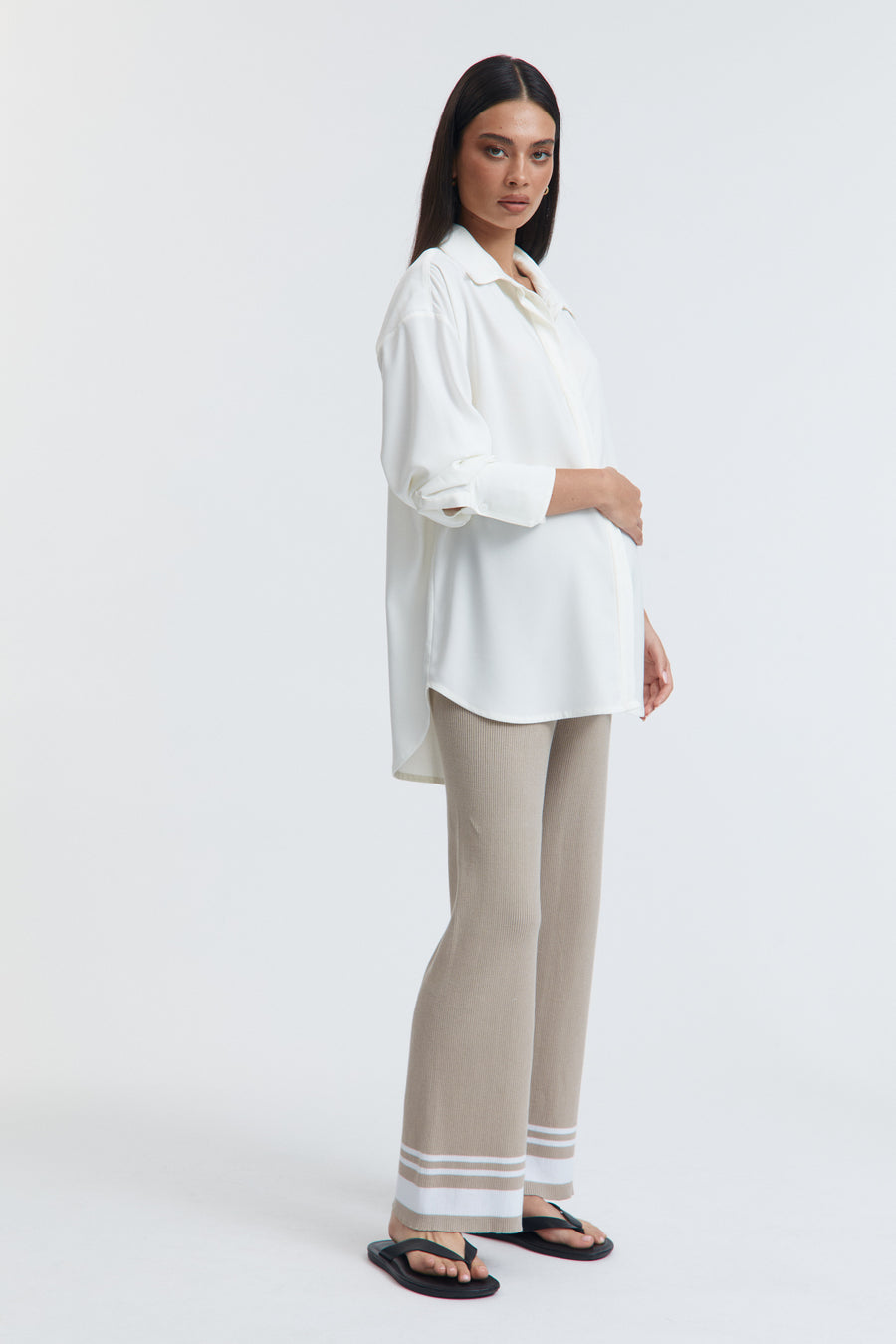 Maternity Satin Shirt (Oyster) 11