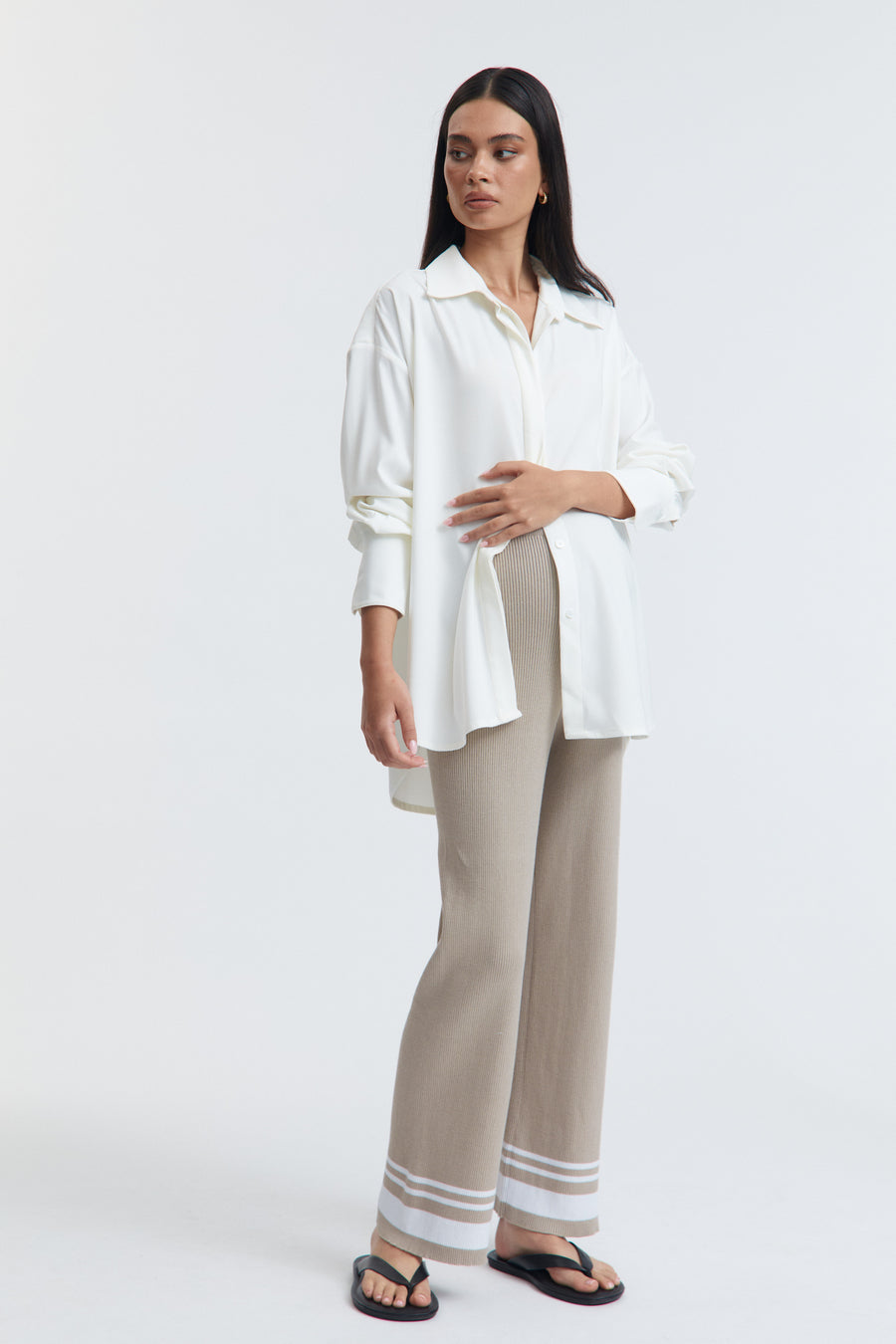 Maternity Satin Shirt (Oyster) 12