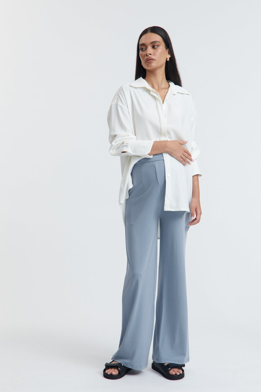 Maternity Satin Shirt (Oyster) 5