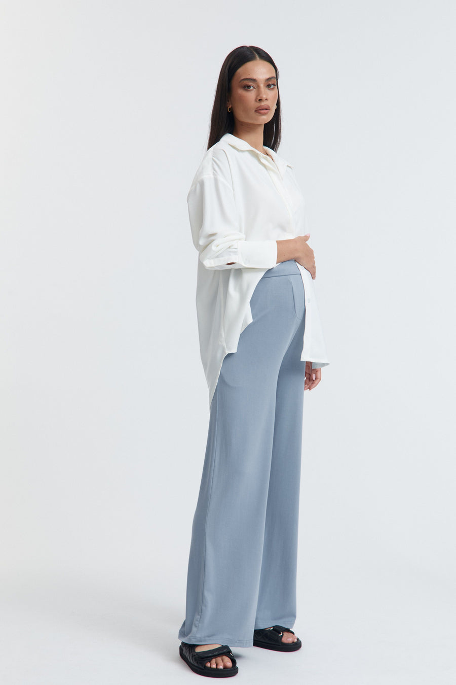 Maternity Satin Shirt (Oyster) 6