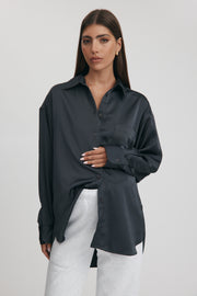 Maternity Satin Shirt (Slate) 1