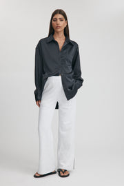 Maternity Satin Shirt (Slate) 2