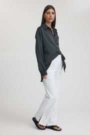 Maternity Satin Shirt (Slate) 4