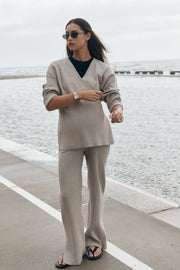 Maternity Split Hem Knit Pants (Taupe Marle) 6