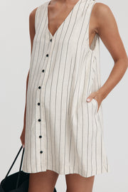 Maternity Stripe Button Down Mini Dress (Natural & Black) 1