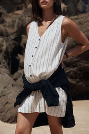 Maternity Stripe Button Down Mini Dress (Natural & Black) 2