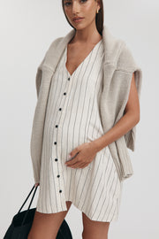 Maternity Stripe Button Down Mini Dress (Natural & Black) 4