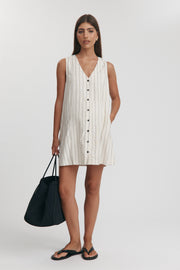 Maternity Stripe Button Down Mini Dress (Natural & Black) 6