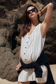 Maternity Stripe Button Down Mini Dress (Natural & Black) 8