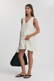 Maternity Stripe Button Down Mini Dress (Natural & Black) 9
