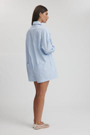 Maternity Stripe Cotton Poplin Romper (Sky Blue) 10