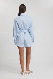 Maternity Stripe Cotton Poplin Romper (Sky Blue) 11
