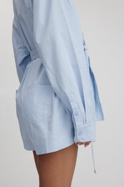 Maternity Stripe Cotton Poplin Romper (Sky Blue) 3