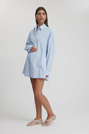 Maternity Stripe Cotton Poplin Romper (Sky Blue) 4