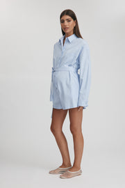 Maternity Stripe Cotton Poplin Romper (Sky Blue) 6