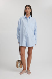 Maternity Stripe Cotton Poplin Romper (Sky Blue) 7