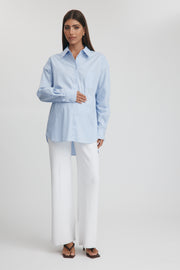 Maternity Stripe Cotton Poplin Shirt (Sky Blue) 10
