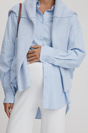Maternity Stripe Cotton Poplin Shirt (Sky Blue) 11