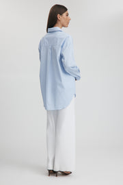 Maternity Stripe Cotton Poplin Shirt (Sky Blue) 12