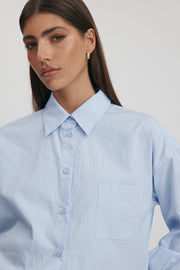 Maternity Stripe Cotton Poplin Shirt (Sky Blue) 2
