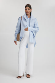 Maternity Stripe Cotton Poplin Shirt (Sky Blue) 3