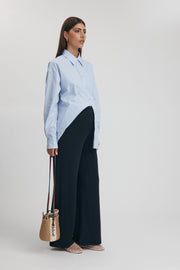 Maternity Stripe Cotton Poplin Shirt (Sky Blue) 4