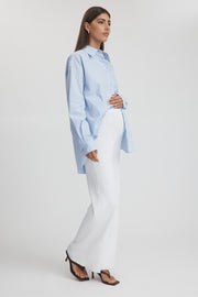 Maternity Stripe Cotton Poplin Shirt (Sky Blue) 6