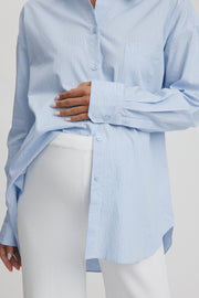 Maternity Stripe Cotton Poplin Shirt (Sky Blue) 7